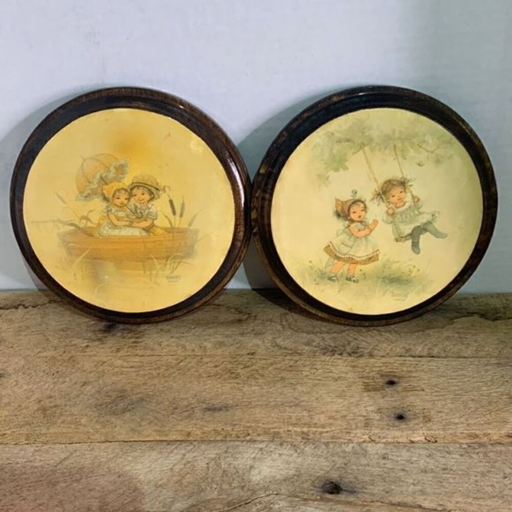 Vintage Barbi Sargent rare wall art wood pictures girls swinging playing vtg